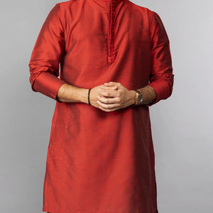 Solid Red Kurta With Embroidery Highlights-Red