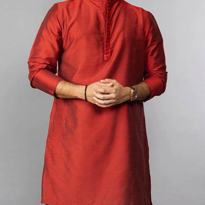 Solid Red Kurta With Embroidery Highlights-Red