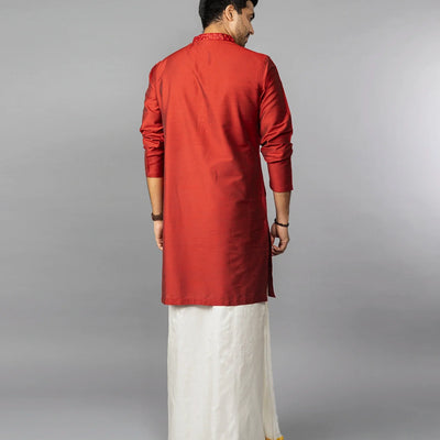 Solid Red Kurta With Embroidery Highlights-Red