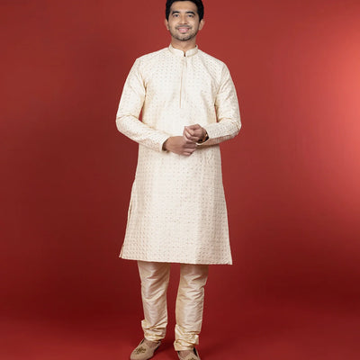 Cream Kurta With Sequin Embellishment And Gold Chudidar-Cream