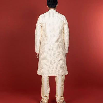 Cream Kurta With Sequin Embellishment And Gold Chudidar-Cream