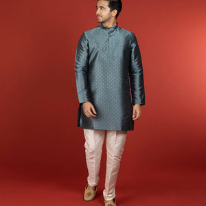 Steel Grey Short Kurta With White Chudidar-Grey