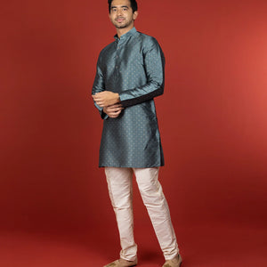 Steel Grey Short Kurta With White Chudidar-Grey
