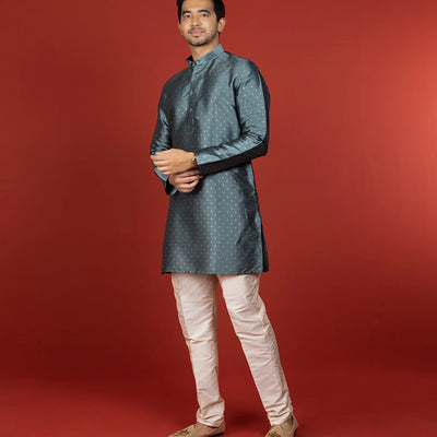 Steel Grey Short Kurta With White Chudidar-Grey
