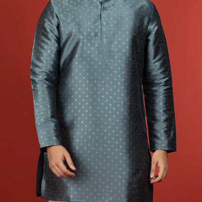 Steel Grey Short Kurta With White Chudidar-Grey