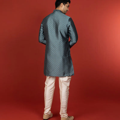 Steel Grey Short Kurta With White Chudidar-Grey