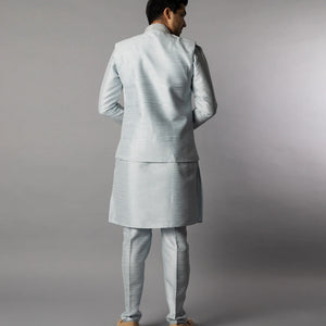 Glacier Grey Kurta Set With Straight Fit Pants And Nehru Jacket-Grey