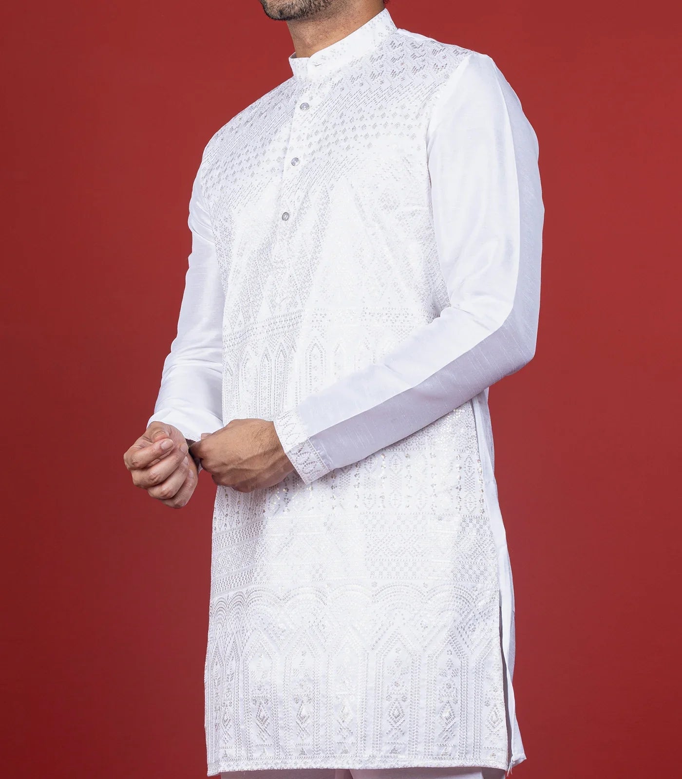 Crisp White Kurta With Tonal Embroidery -White