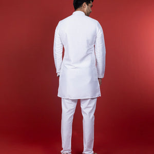 Crisp White Kurta With Tonal Embroidery -White