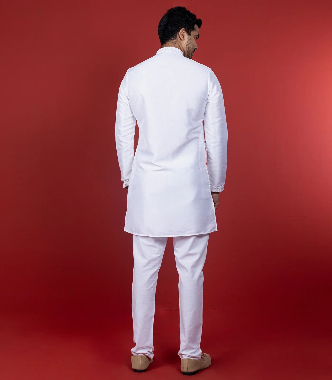 Crisp White Kurta With Tonal Embroidery -White