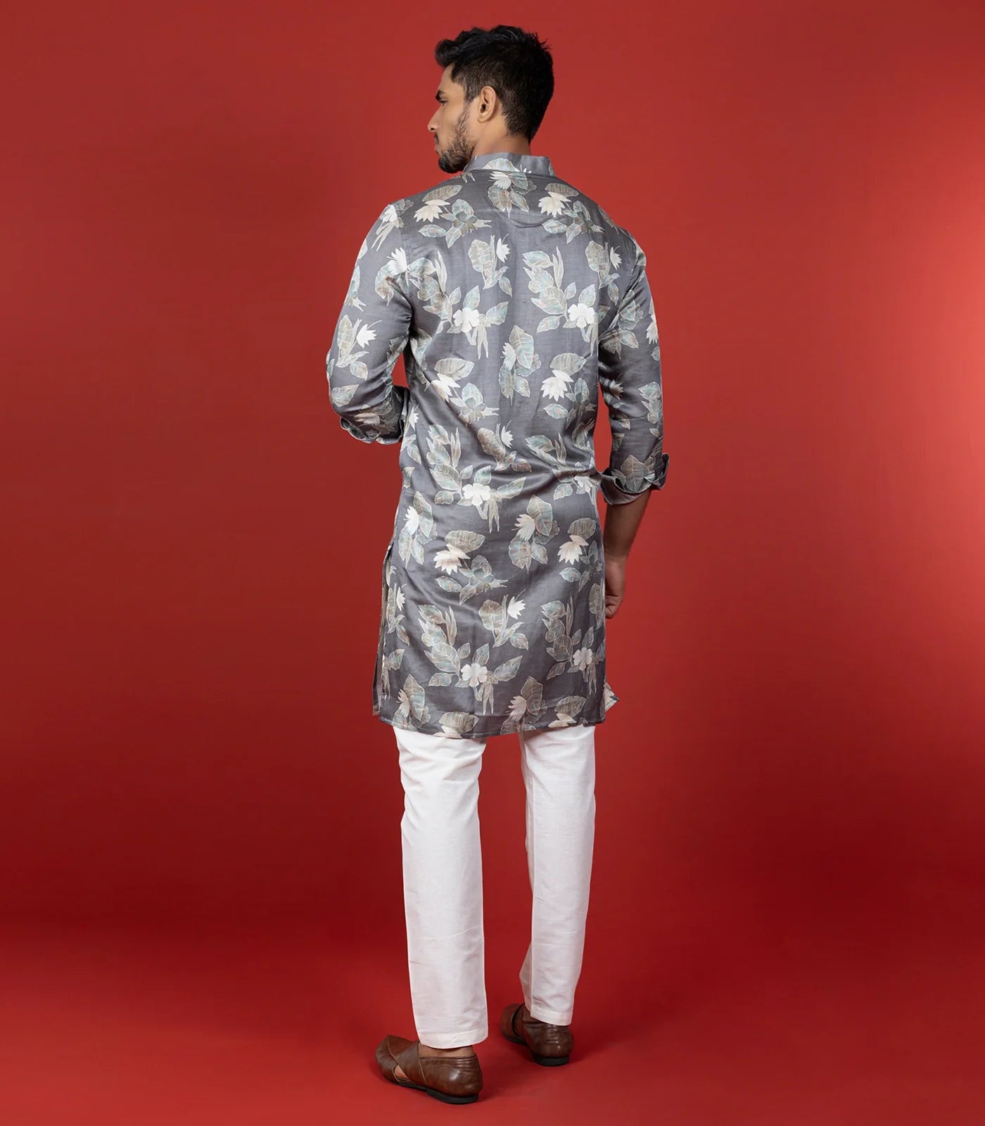 Grey Floral Printed Kurta -Grey