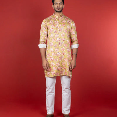 Green Floral Printed Kurta-Green