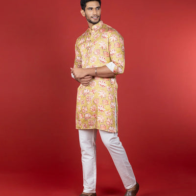 Green Floral Printed Kurta-Green