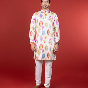 Multicolor Printed Cream Kurta -Multi colour