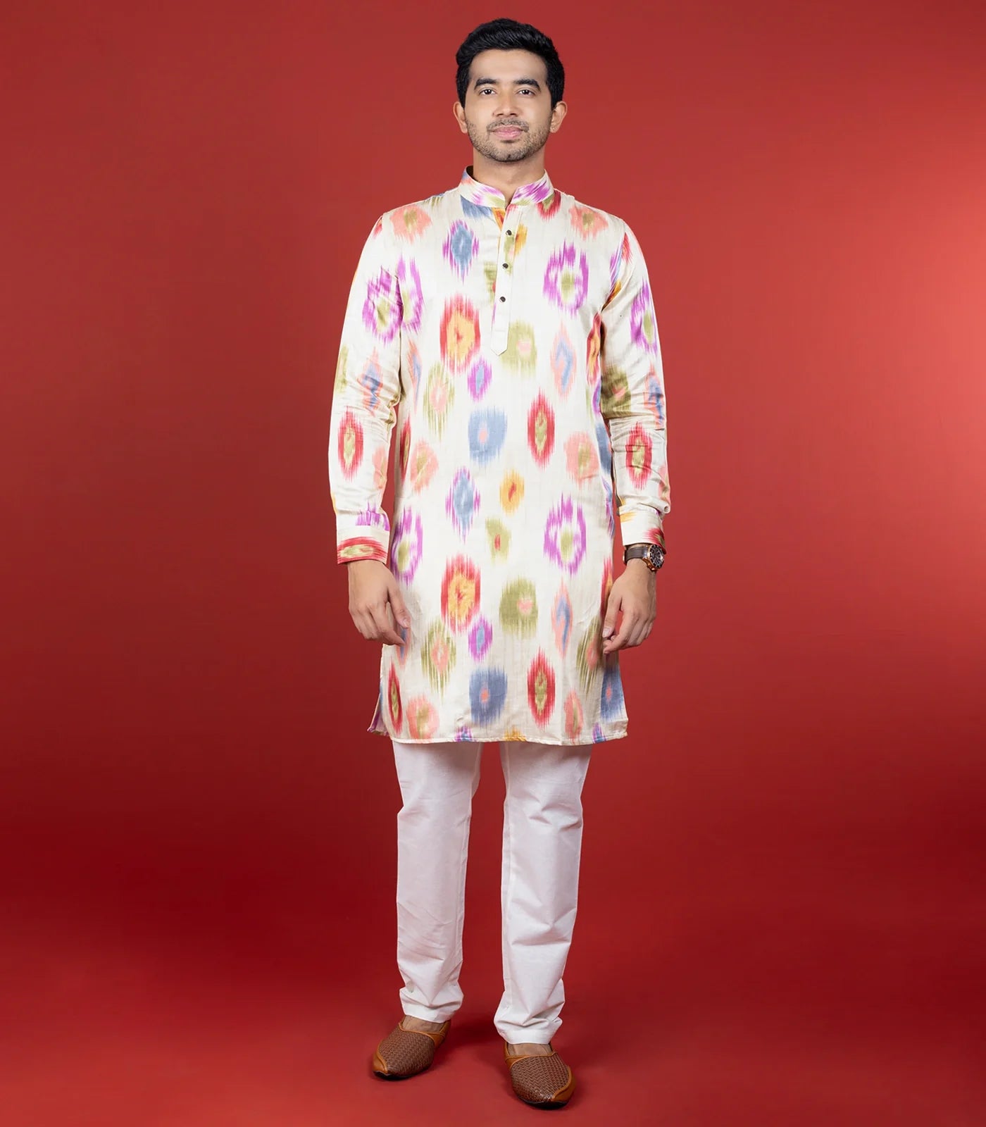 Multicolor Printed Cream Kurta -Multi colour