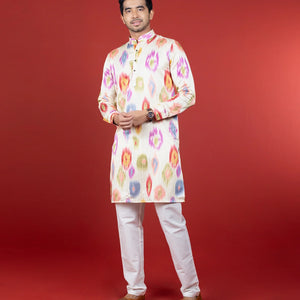 Multicolor Printed Cream Kurta -Multi colour