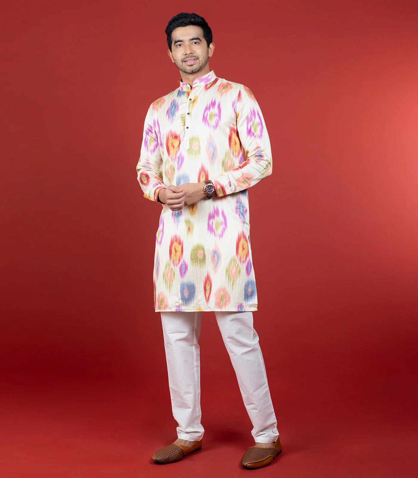 Multicolor Printed Cream Kurta -Multi colour