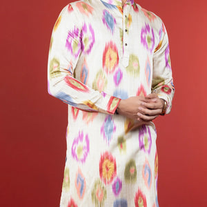 Multicolor Printed Cream Kurta -Multi colour