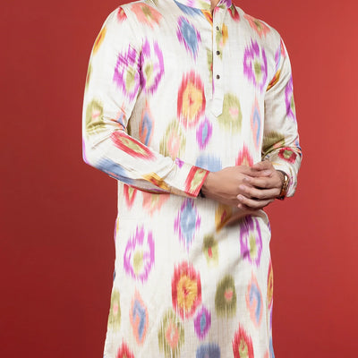 Multicolor Printed Cream Kurta -Multi colour