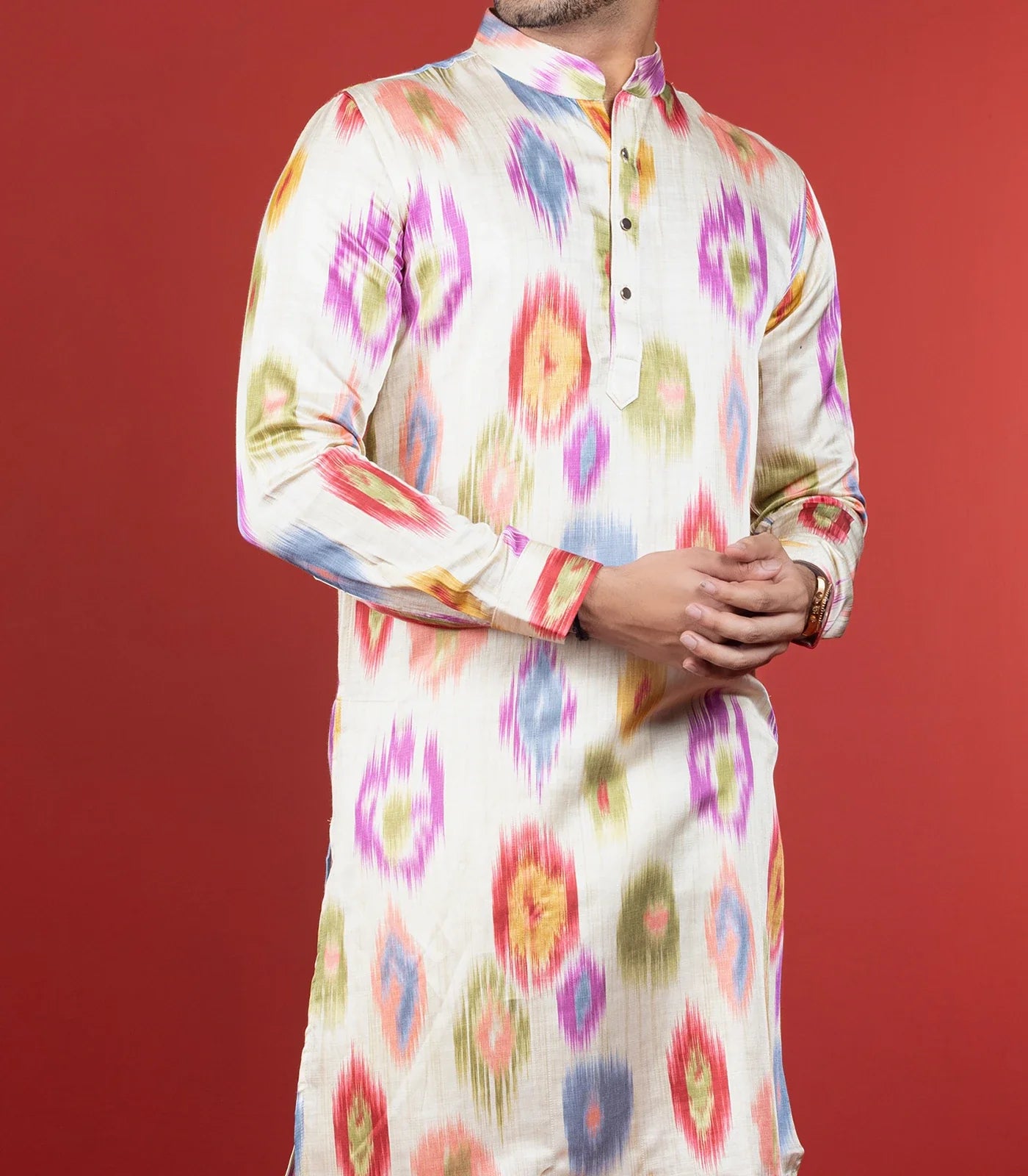 Multicolor Printed Cream Kurta -Multi colour