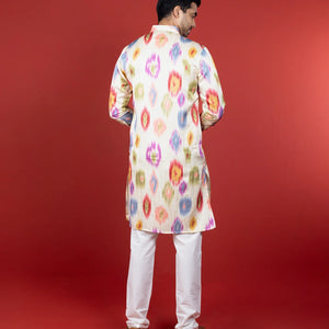 Multicolor Printed Cream Kurta -Multi colour