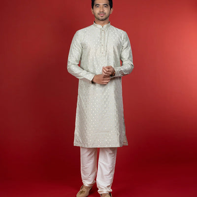 Ivory Kurta With Sequin Embellishment And White Chudidar-Ivory