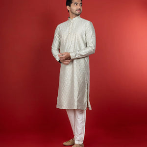 Ivory Kurta With Sequin Embellishment And White Chudidar-Ivory