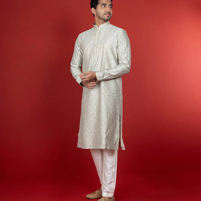Ivory Kurta With Sequin Embellishment And White Chudidar-Ivory