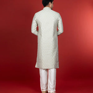 Ivory Kurta With Sequin Embellishment And White Chudidar-Ivory
