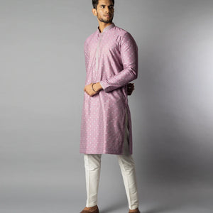 Mauve Orchid Kurta With White Straight Fit Pants-Mauve