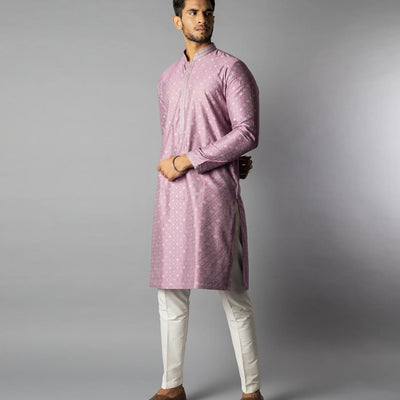 Mauve Orchid Kurta With White Straight Fit Pants-Mauve