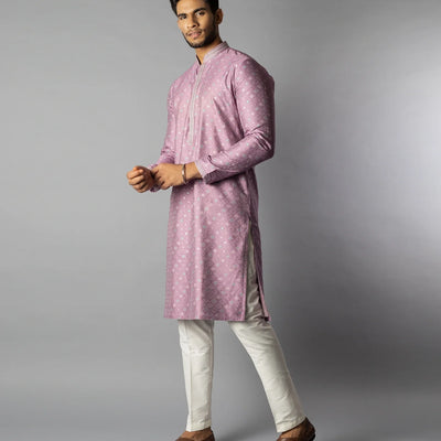 Mauve Orchid Kurta With White Straight Fit Pants-Mauve