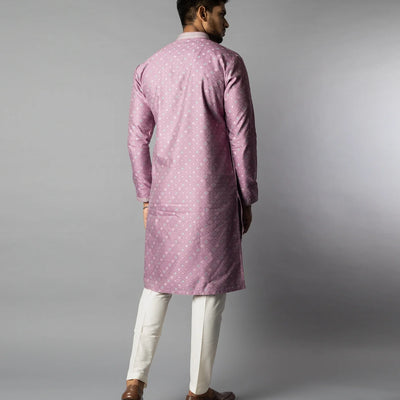 Mauve Orchid Kurta With White Straight Fit Pants-Mauve