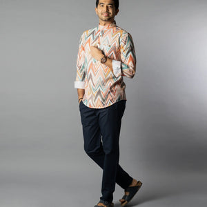 Multi Color Chevron Short Kurta With Mandarin Collar-Multi colour