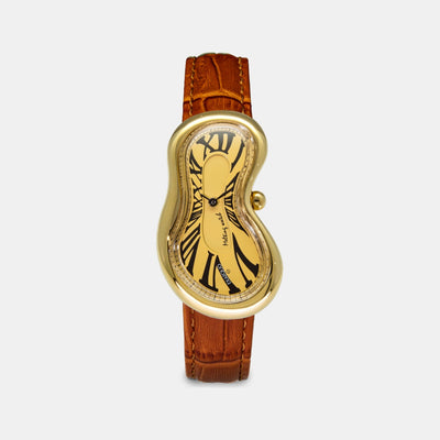 Classic Unisex Quartz Gold Dial Analog Leather Watch EX0002.0003
