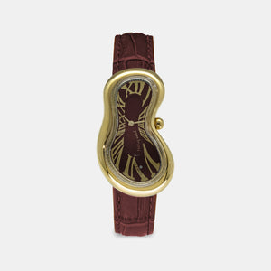Classic Unisex Quartz Burgundy Dial Analog Leather Watch EX0002.0006
