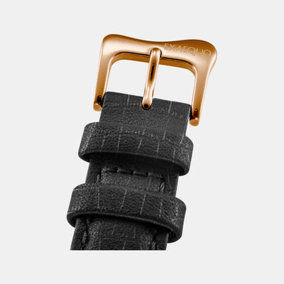 Classic Unisex Quartz Black Dial Analog Leather Watch EX0003.0001