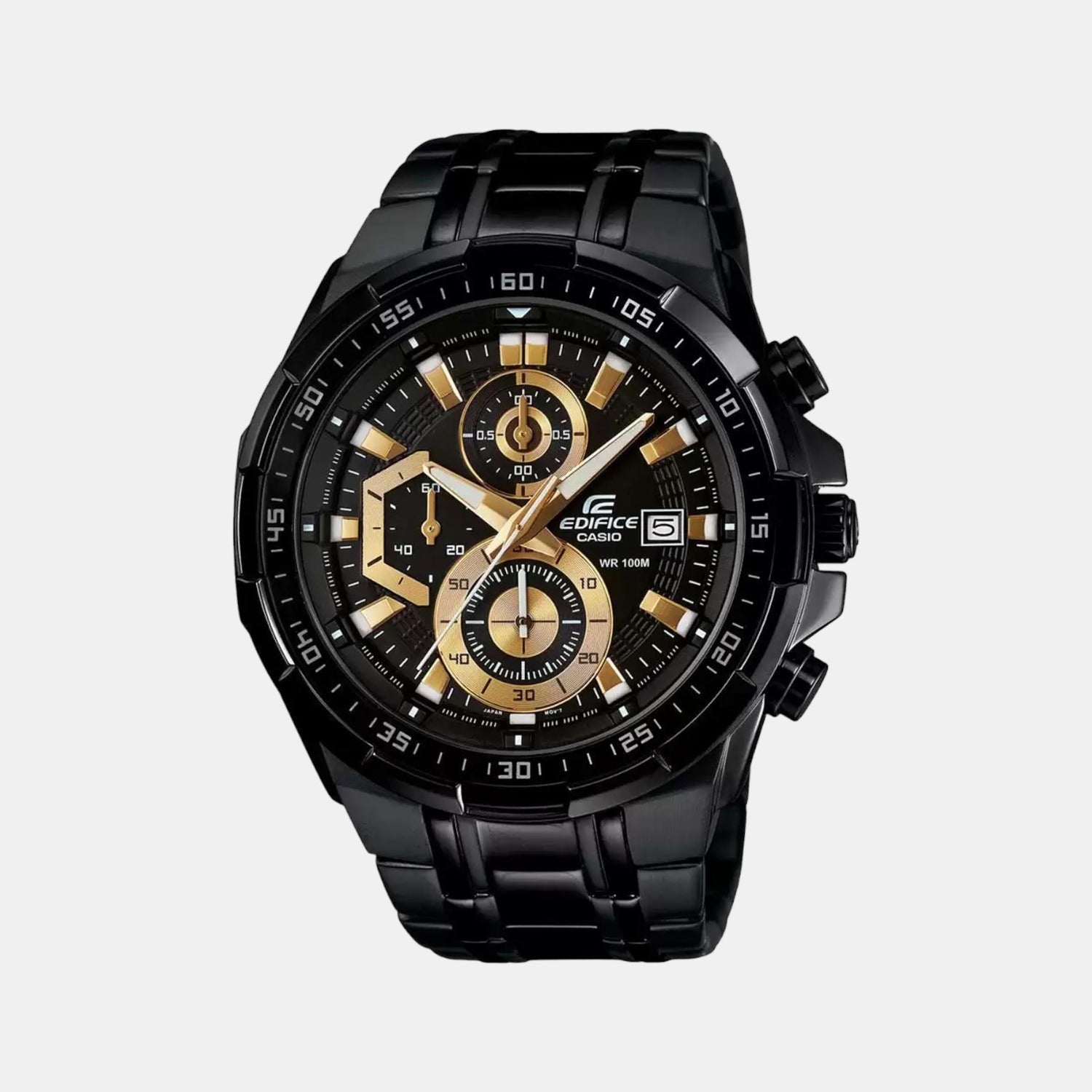 Edifice Men Quartz Black Dial Chronograph Stainless Steel Watch EX187