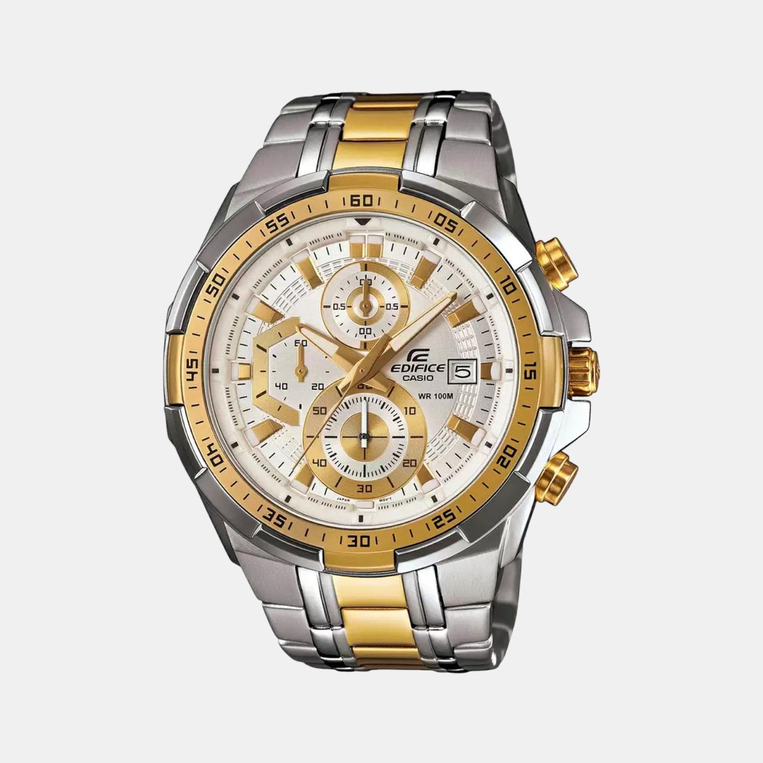 Edifice Men Quartz Gold Dial Chronograph Stainless Steel Watch EX189