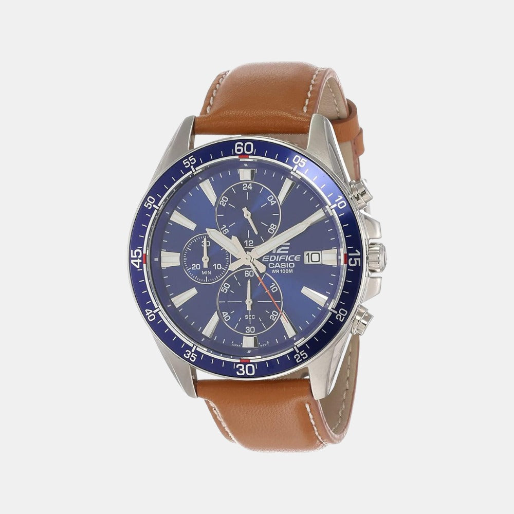 Edifice Men Quartz Two Tone Dial Chronograph Leather Watch EX250