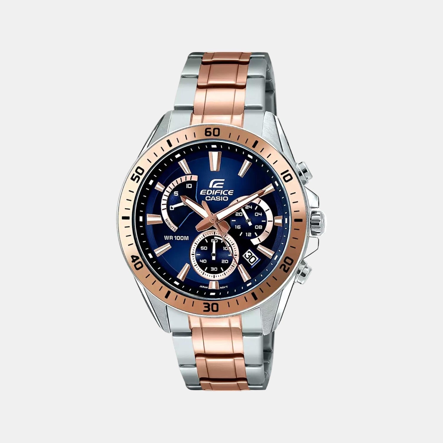 Edifice Men Quartz Two Tone Dial Chronograph Stainless Steel Watch EX277