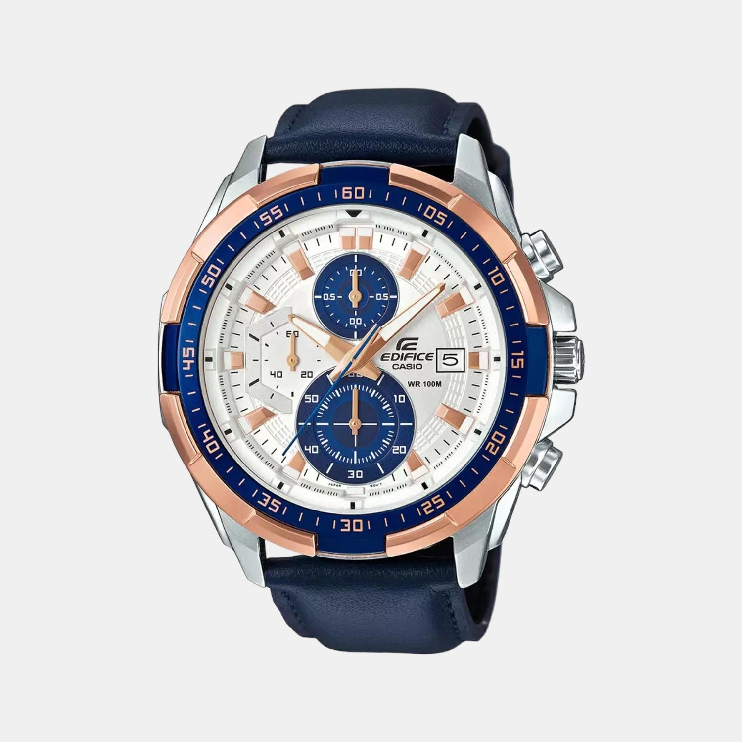 Edifice Men Quartz Blue Dial Chronograph Leather Watch EX306