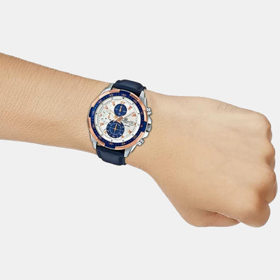 Edifice Men Quartz Blue Dial Chronograph Leather Watch EX306
