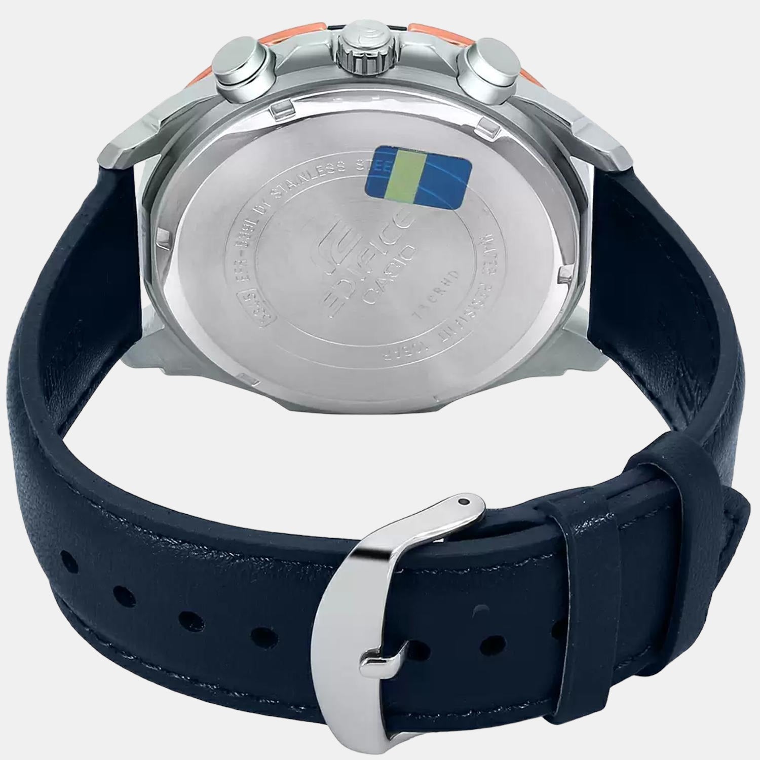 Edifice Men Quartz Blue Dial Chronograph Leather Watch EX306