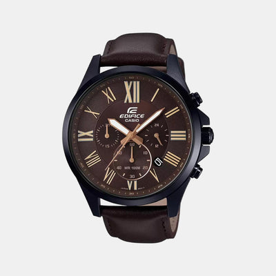 Edifice Men Quartz Brown Dial Chronograph Leather Watch EX316