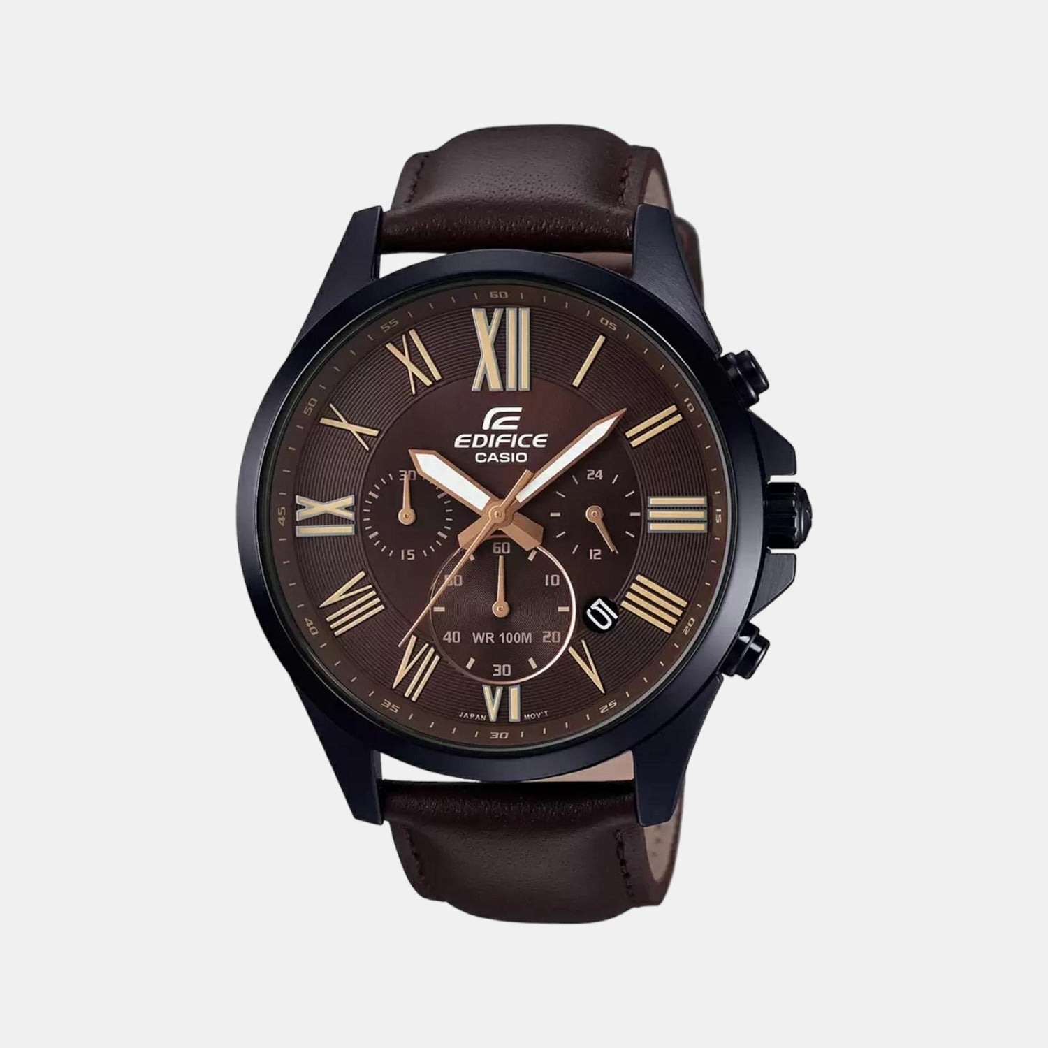 Edifice Men Quartz Brown Dial Chronograph Leather Watch EX316