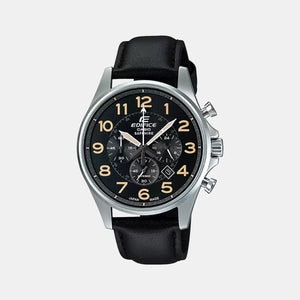 Edifice Men Quartz Black Dial Chronograph Leather Watch EX329