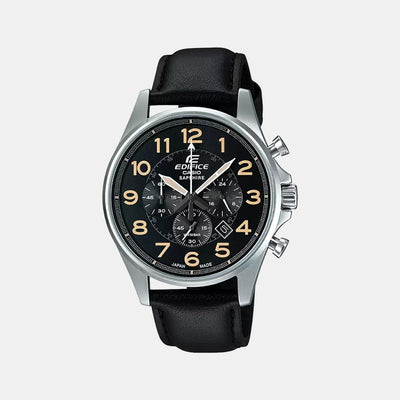 Edifice Men Quartz Black Dial Chronograph Leather Watch EX329