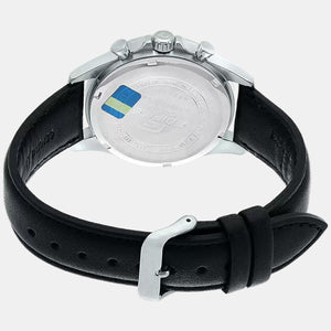 Edifice Men Quartz Black Dial Chronograph Leather Watch EX329