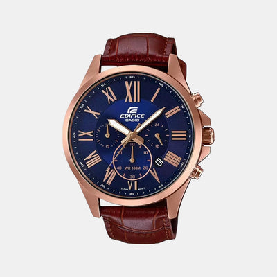 Edifice Men Quartz Black Dial Chronograph Leather Watch EX347